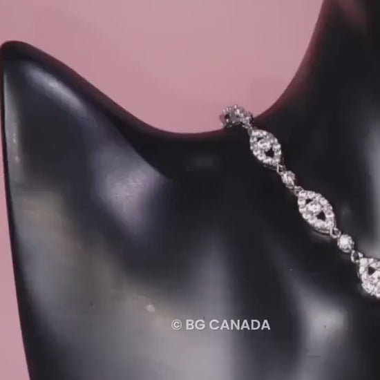 Teardrop Wedding Jewelry Set: Silver Cubic Zirconia Necklace, Earrings, Bracelet