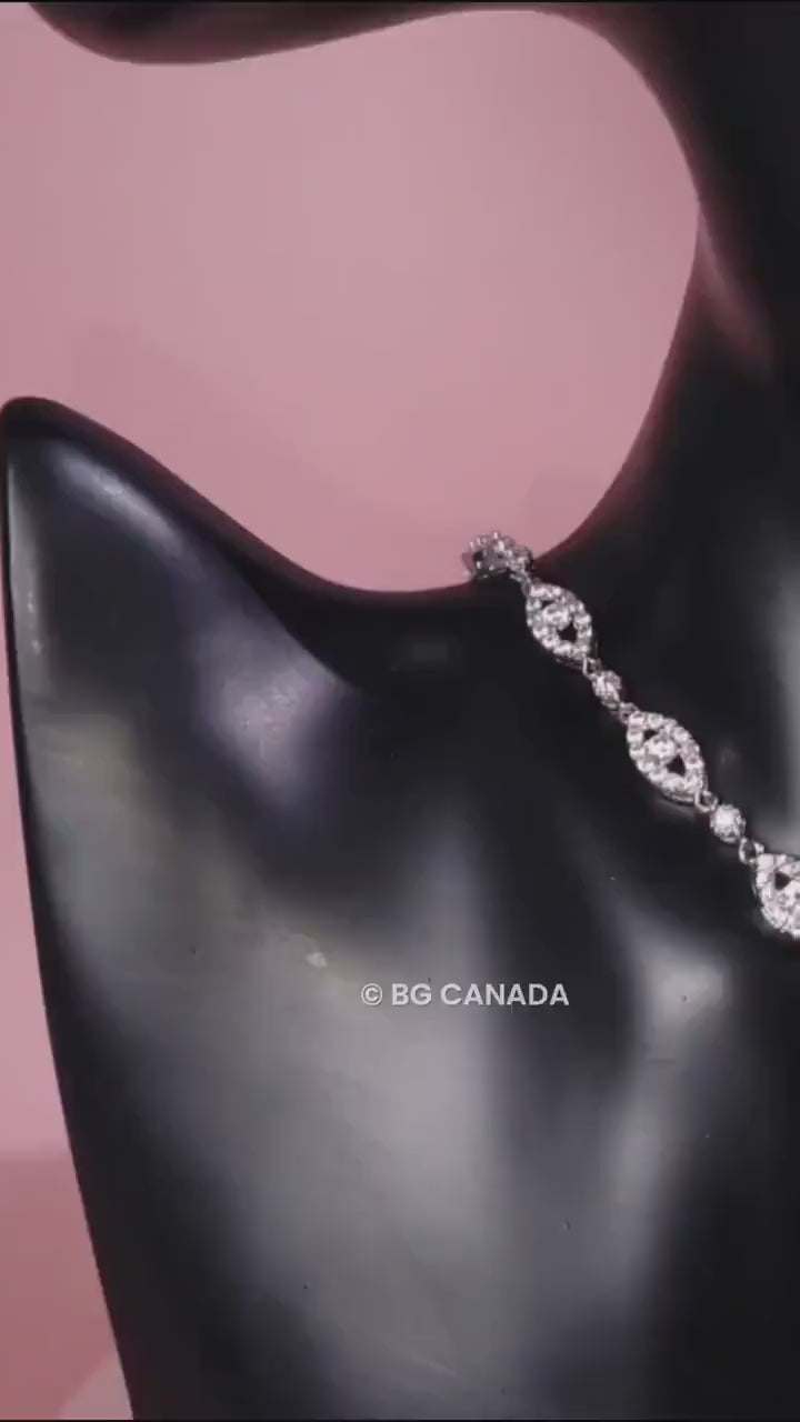 Teardrop Wedding Jewelry Set: Silver Cubic Zirconia Necklace, Earrings, Bracelet
