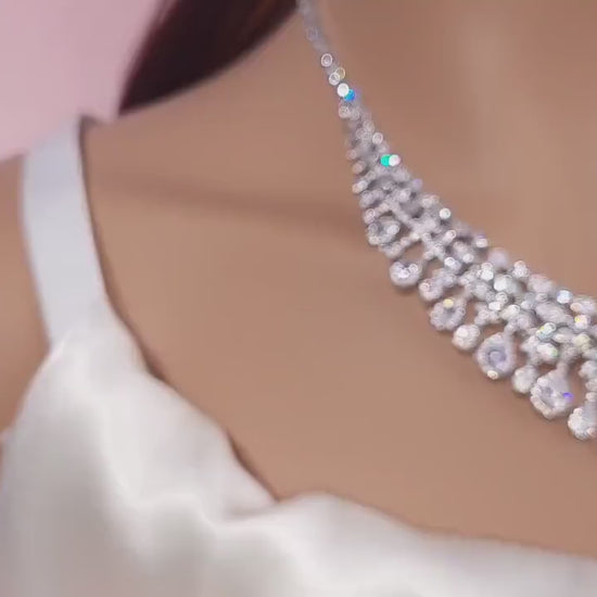Luxury wedding jewelry cz bridal necklace set silver jewelry set