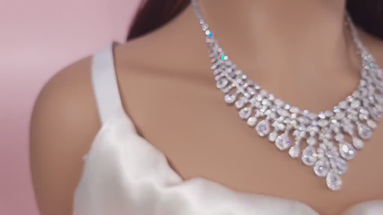 Luxury wedding jewelry cz bridal necklace set silver jewelry set