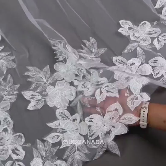 Floral Lace Cathedral Wedding Veil - Elegant Ivory 2-Tier Veil