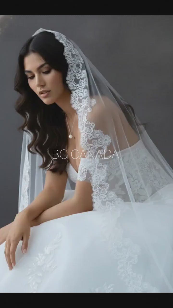 Cathedral Mantilla Veil: Chantilly Lace, Eyelash Edge, Spanish Style