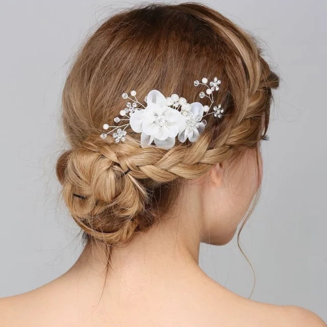 Ivory Flowers Lace Bridal Hair Comb| Wedding Hair Comb | White Hair Comb For Brides | White Pearls Hair Comb Bridesmaids Gift | Mother Gift