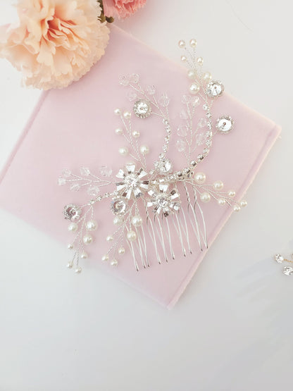 Bridal hair comb silver, wedding hair comb, bridal hair accessories, wedding hair accessories, bridal hairpiece silver