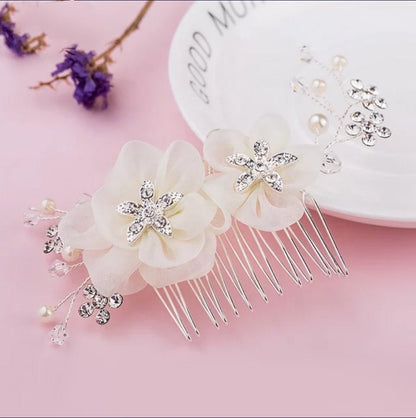 Ivory Flowers Lace Bridal Hair Comb| Wedding Hair Comb | White Hair Comb For Brides | White Pearls Hair Comb Bridesmaids Gift | Mother Gift