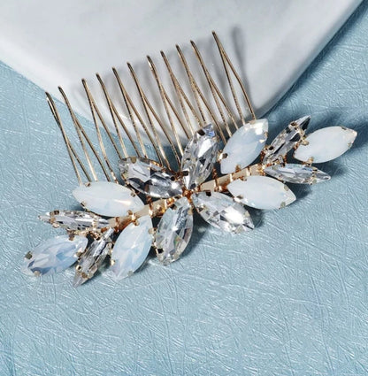 Minimalist Small Bridal Hair Comb - Opal Crystals Wedding Hair Comb