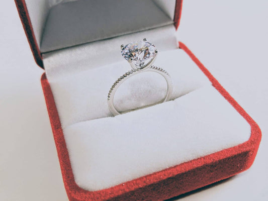 Single stone Round Sterling Silver solitaire Promise Ring Anniversary Ring Gift CZ Engagement ring Women Eternity Ring Silver 3 CT Ring