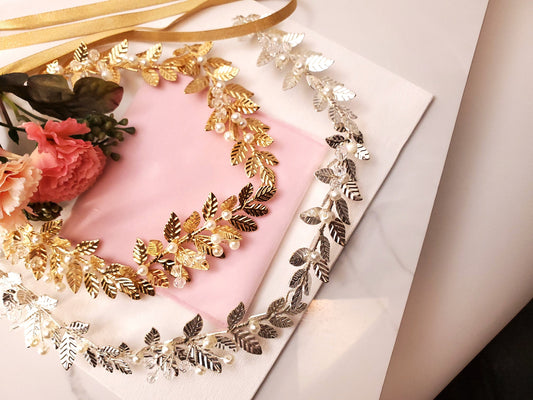 Gold leaves bridal hair accessories vintage bridal hair band Bridal silver leaves hair band bridal hair accessories bridal leaves hair vine
