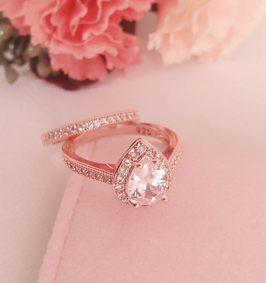 Rose gold stackable band ring Classic Christmas gift for her CZ Zirconia stacked Promise Ring Zirconia Cluster engagement band half eternity