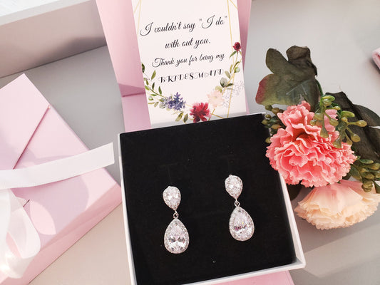 Customized Bridesmaids gift jewelry set silver bridesmaid proposal earring bridal party gift maid of honor gift bridal jewelry gift her