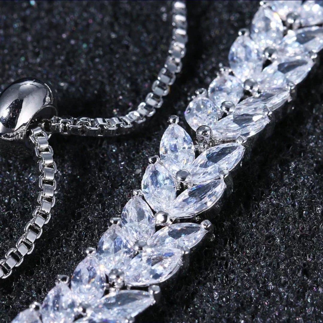 Zirconia Bridal Jewelry Set teardrop Bridal Necklace Earrings CZ Jewellery Wedding Jewelry for Brides Art Deco Jewelry