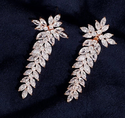 Rose gold bridal Earrings long drop Wedding Jewelry Bridal Earrings Bracelet Zirconia jewelry set bridal jewelry gift bridal jewelry set