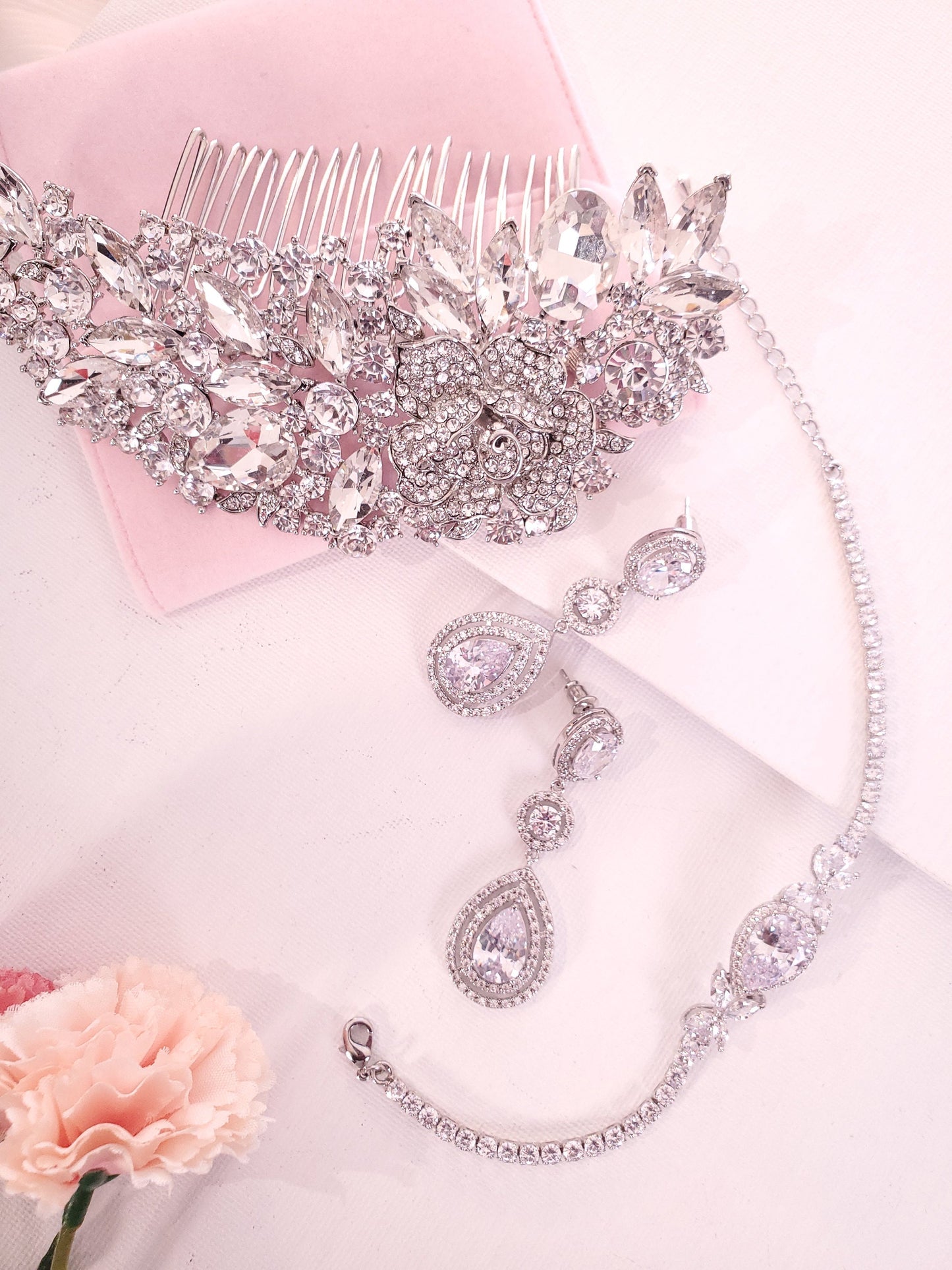 Teardrop earrings prom earrings bridal earrings dangle bridal hair comb silver hair comb wedding jewelry bridal jewelry set bridal bracelet
