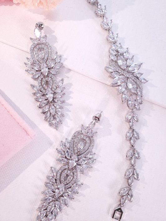 Silver Bridal Earrings pageant earrings long bridal earrings bridal jewelry dangle drop earring for brides silver bridal bracelet