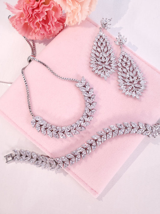 Silver bridal earring set, Silver Diamond Drop Wedding Earrings,Statement Bridal Earrings,Long Drop Bridal wedding Earrings for brides