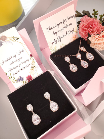 Wedding Earrings Personalized Bridesmaids gift jewelry set rose gold bridesmaid proposal earring bridal party maid of honorjewelry gift her