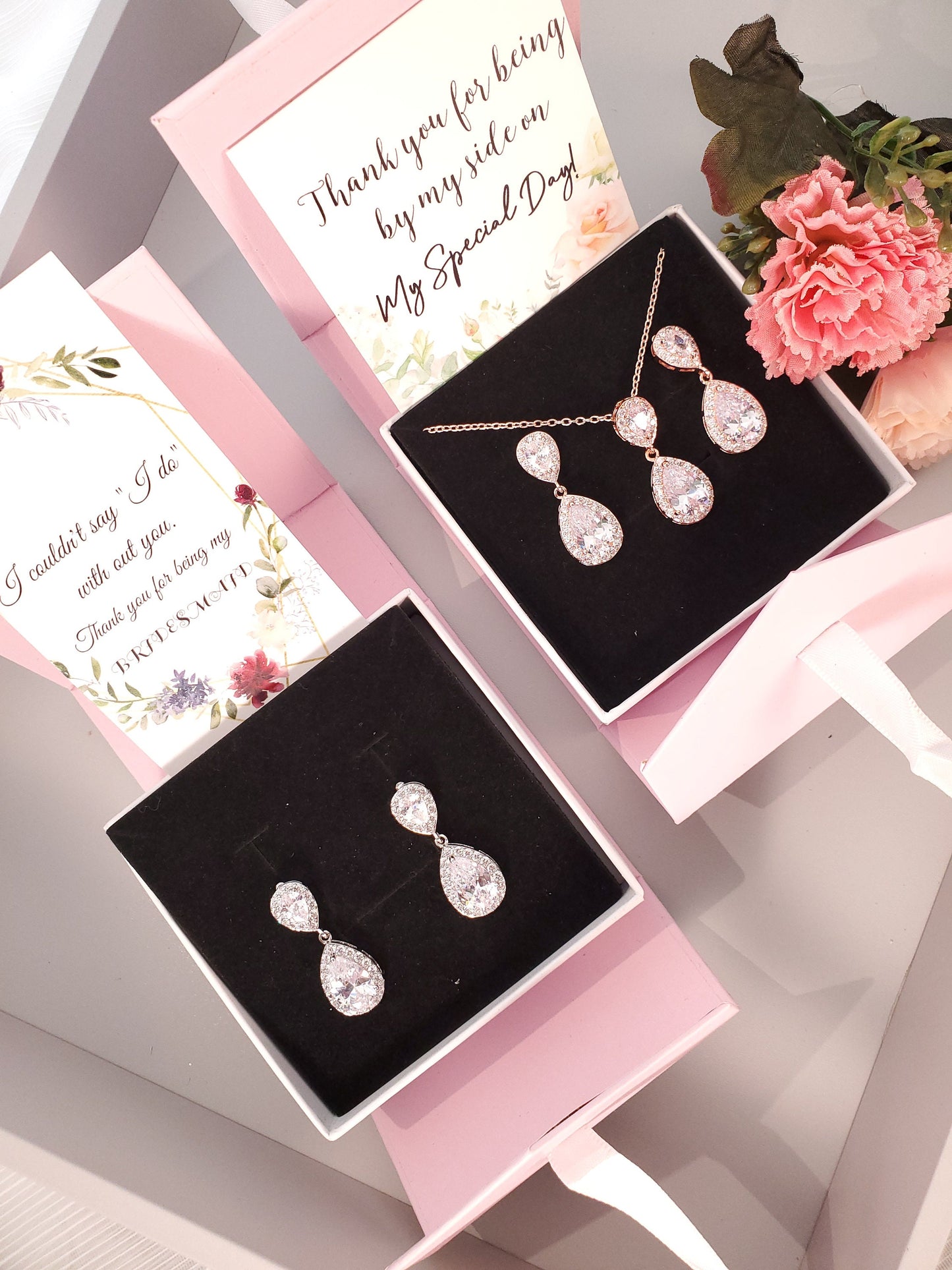 Wedding Earrings Personalized Bridesmaids gift jewelry set rose gold bridesmaid proposal earring bridal party maid of honorjewelry gift her