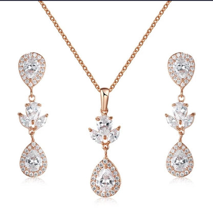 Bridal necklace set wedding earring wedding necklace silver earrings bridal jewelry set CZ drop earring silver bridal jewelry set