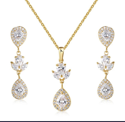 Bridal necklace set wedding earring wedding necklace silver earrings bridal jewelry set CZ drop earring silver bridal jewelry set