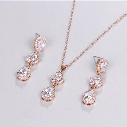 Bridal necklace set wedding earring wedding necklace silver earrings bridal jewelry set CZ drop earring silver bridal jewelry set