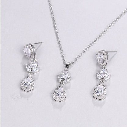 Bridal necklace set wedding earring wedding necklace silver earrings bridal jewelry set CZ drop earring silver bridal jewelry set