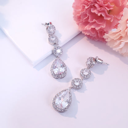 Bridal Necklace set silver round jewelry set wedding Jewellery bridal earrings wedding earrings silver drop earrings Zirconia jewelry set