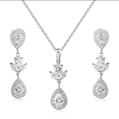 Bridal necklace set wedding earring wedding necklace silver earrings bridal jewelry set CZ drop earring silver bridal jewelry set