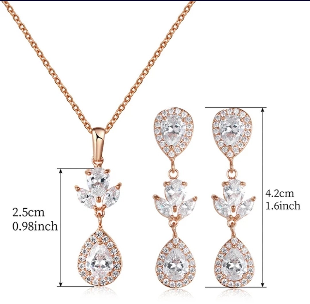 Bridal necklace set wedding earring wedding necklace silver earrings bridal jewelry set CZ drop earring silver bridal jewelry set