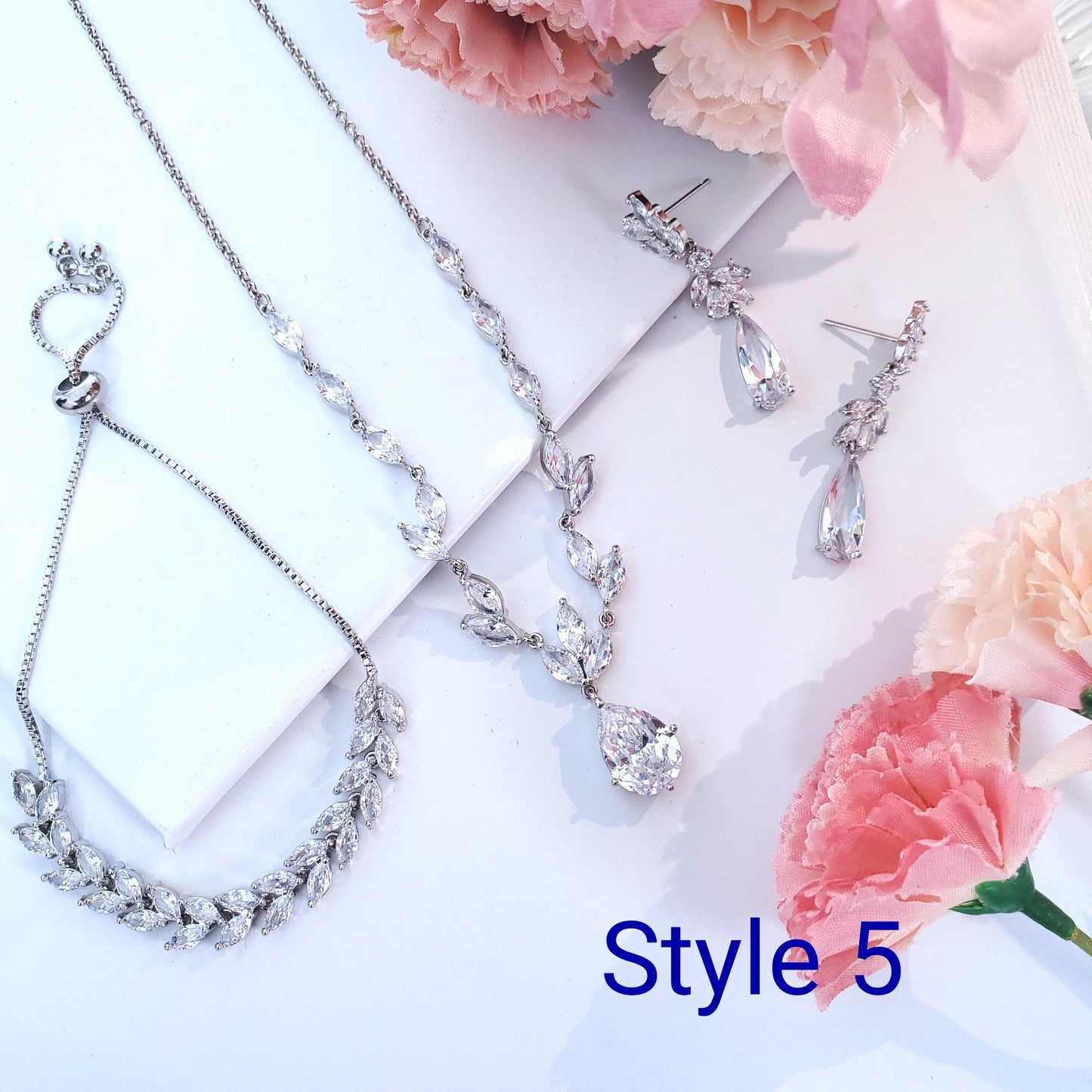 Bridal jewelry set leaf necklace earrings bracelet