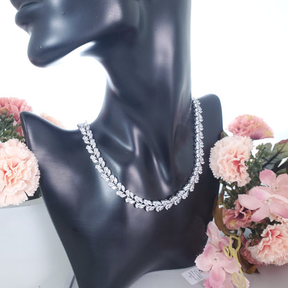 Bridal Necklace bridal Earrings Bracelet Set Silver dainty wedding earrings cubic zirconia jewelry set CZ wedding necklace