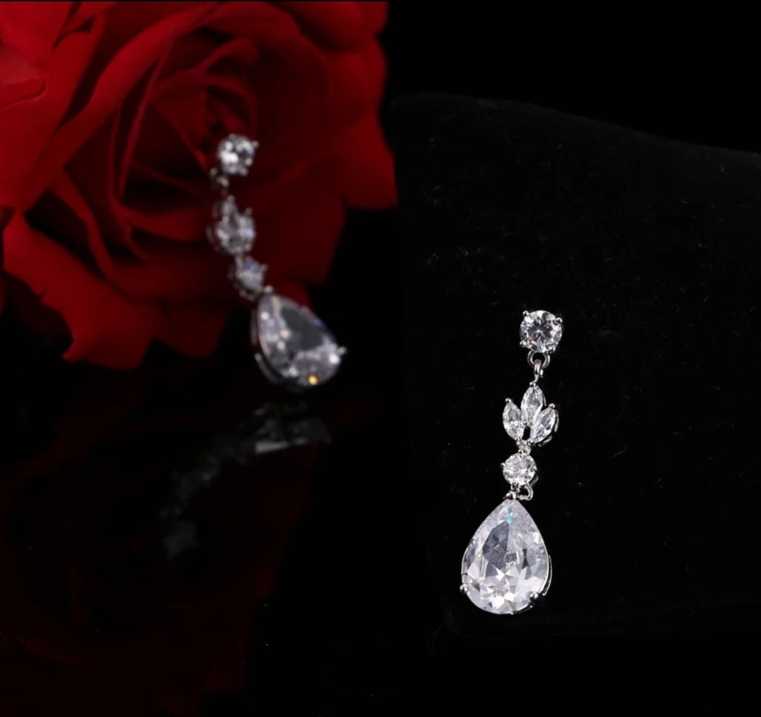 Wedding jewelry Bridal Necklace bridal Earrings Set Silver bridal jewelry wedding earrings cubic zirconia jewelry set CZ wedding necklace