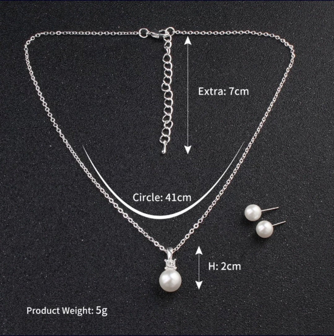 silver pearl necklace earrings set, bridemaid gift, will you be my bridesmaid proposal, bridesmaid necklace set, bridal party Favours