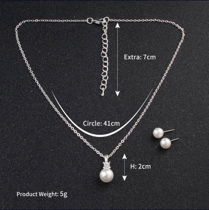 silver pearl necklace earrings set, bridemaid gift, will you be my bridesmaid proposal, bridesmaid necklace set, bridal party Favours