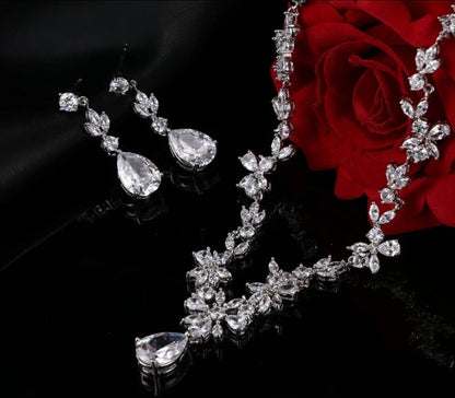 Wedding jewelry Bridal Necklace bridal Earrings Set Silver bridal jewelry wedding earrings cubic zirconia jewelry set CZ wedding necklace