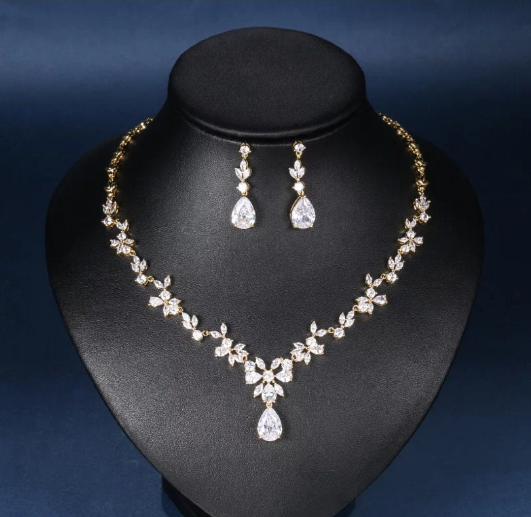 Wedding jewelry Bridal Necklace bridal Earrings Set Silver bridal jewelry wedding earrings cubic zirconia jewelry set CZ wedding necklace