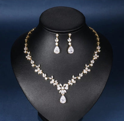 Wedding jewelry Bridal Necklace bridal Earrings Set Silver bridal jewelry wedding earrings cubic zirconia jewelry set CZ wedding necklace
