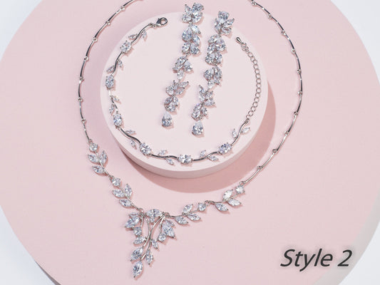 Bridal Necklace Long dainty bridal earrings set Zirconia jewelry wedding jewelry brides statement bridal necklace earrings bridal jewelry