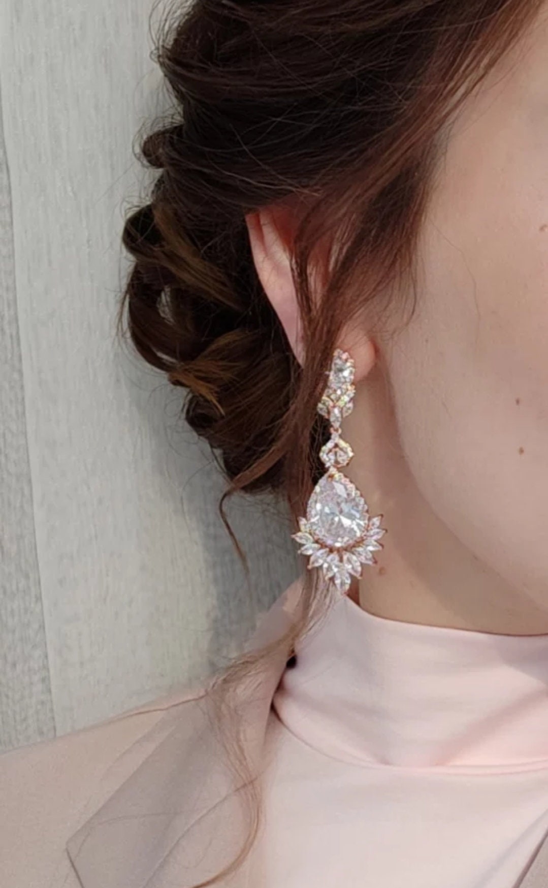 Teardrop bridal earrings Silver long dangle drop BRIDAL JEWELRY SET Zirconia Bridal Earrings bracelet