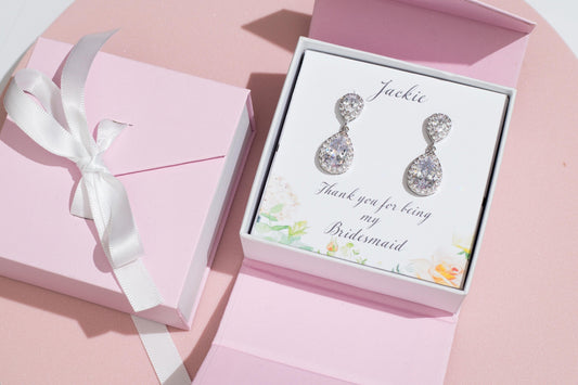 Bridesmaids gift jewelry set personalized silver bridesmaid proposal earring bridal party gift maid of honor gift bridal jewelry gift her