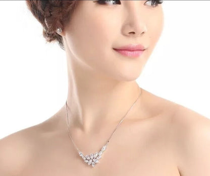 Bridal Necklace and Earring set wedding Jewellery leaf necklace for brides bridal accessories statement necklace with earrings silver