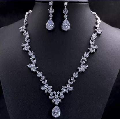 Wedding jewelry Bridal Necklace bridal Earrings Set Silver bridal jewelry wedding earrings cubic zirconia jewelry set CZ wedding necklace