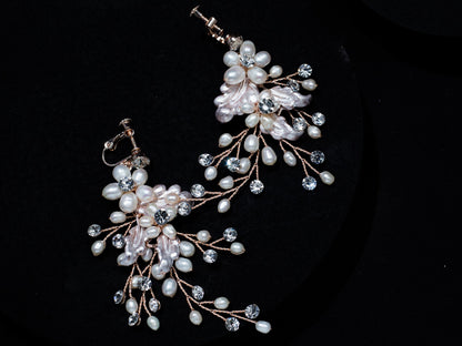 Freshwater Pearl earrings Swarovski Boho Wedding Earrings floral vine earrings boho bridal earrings Long Bridal Earrings statement earring
