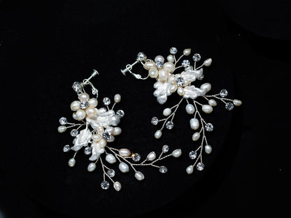 Freshwater Pearl earrings Swarovski Boho Wedding Earrings floral vine earrings boho bridal earrings Long Bridal Earrings statement earring