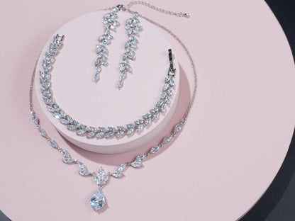 Wedding necklace Bridal jewelry set for brides silver bridal necklace set bridal earrings set bridal accessories for wedding