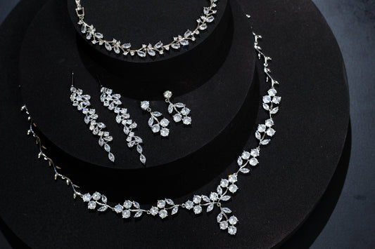 Bride necklace silver Wedding Jewelry bridal necklace and earrings set bridal Jewelry Set, zirconia necklace for Bride