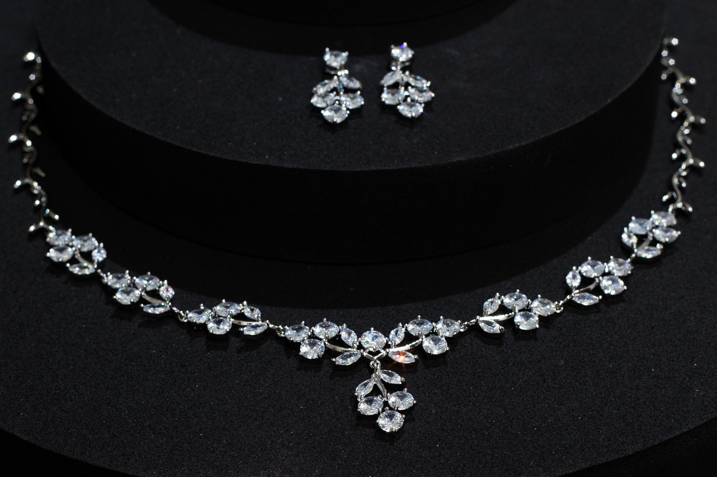 Bride necklace silver Wedding Jewelry bridal necklace and earrings set bridal Jewelry Set, zirconia necklace for Bride