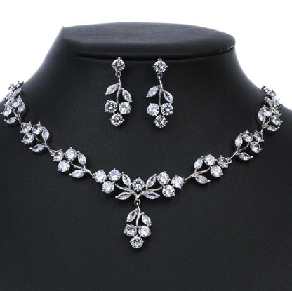 Bride necklace silver Wedding Jewelry bridal necklace and earrings set bridal Jewelry Set, zirconia necklace for Bride