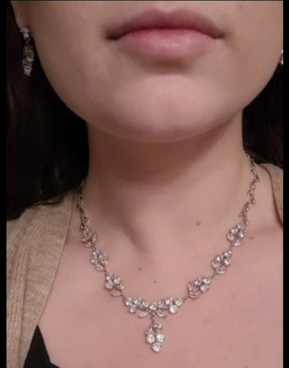 Bride necklace silver Wedding Jewelry bridal necklace and earrings set bridal Jewelry Set, zirconia necklace for Bride
