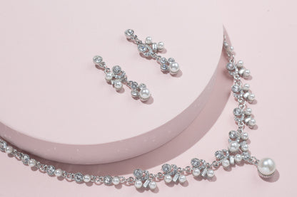 Bridal necklace set pearl silver bridal jewelry bridal necklace wedding jewelry wedding accessories wedding necklace set