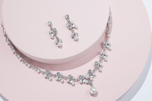 Bridal necklace set pearl silver bridal jewelry bridal necklace wedding jewelry wedding accessories wedding necklace set